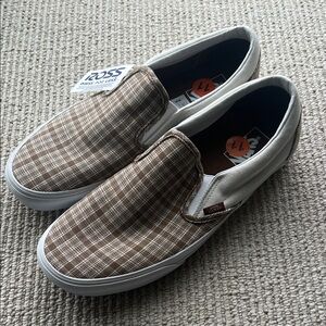 Vans Men’s Brown Plaid Slip-On Canvas Loafers